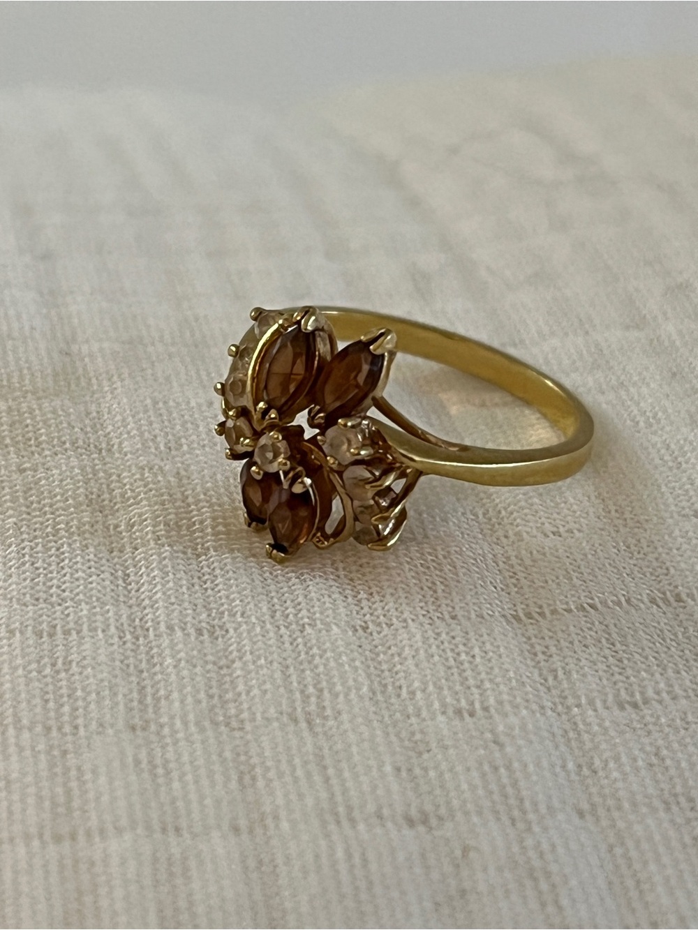 Vintage Gold-Tone Brown Marquise Cluster Ring